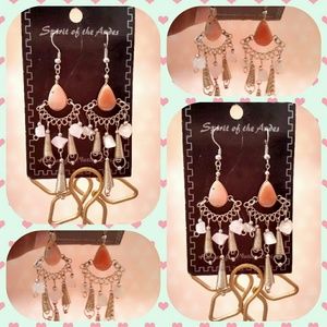 NWT VTG Red Agate/Quartz Handmade Boho Earrings